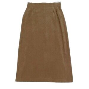 Vintage Tan Pencil Midi Minimalist Modest Earthy Neutral Stretch Classic Skirt